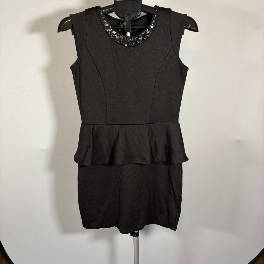 Deb Large Y2K Black Peplum Gemstone Sleeveless Womens Dress Whimsigoth VTG